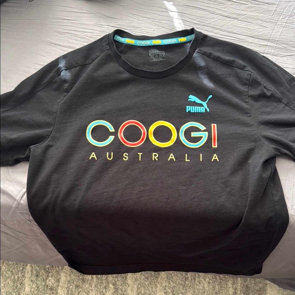 COOGI x Puma Collab Black Short Sleeve Tee with Multicolor Logo